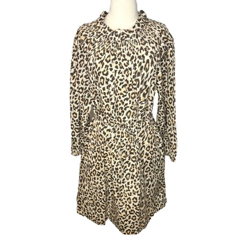 J.Crew Womens Tall Leopard Print Ruffle Neck Dress Size LT BL023